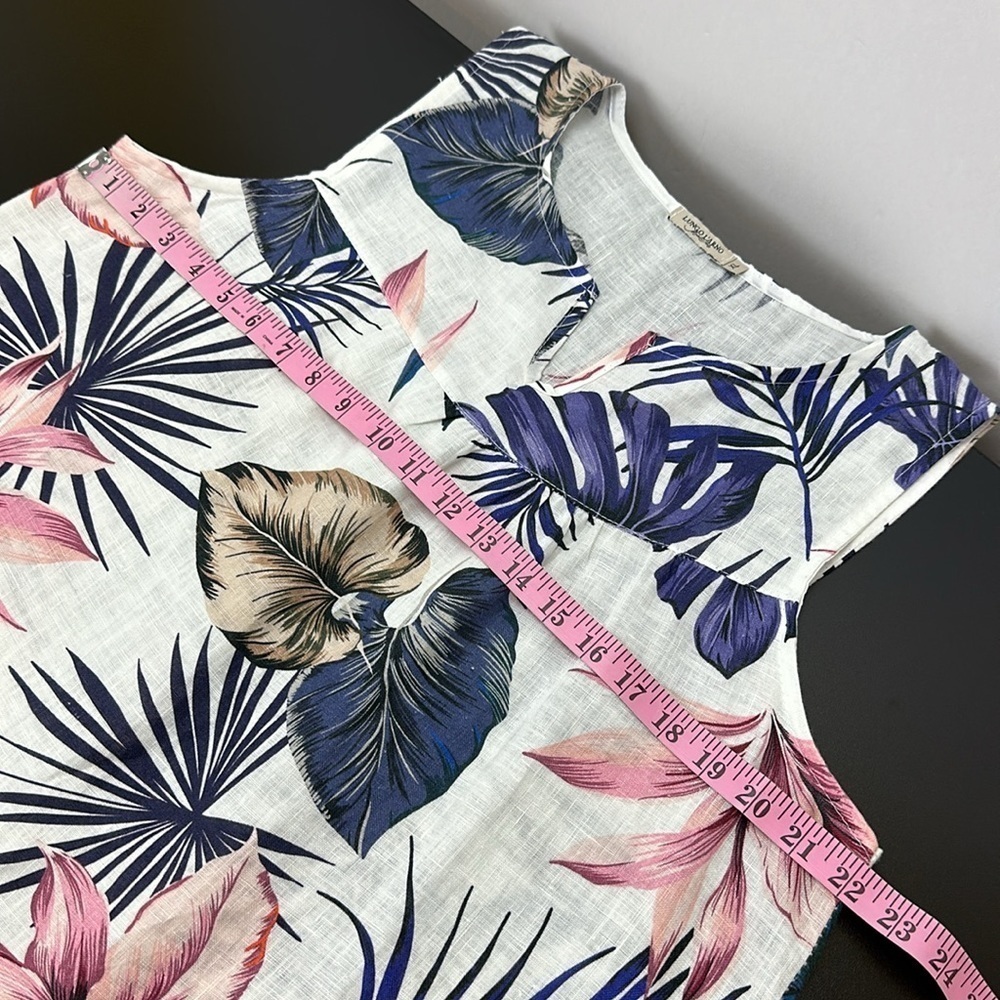 Lungo L’Arno Linen Floral‎ Tropical Print Sleeveless Dress XL Ruffle Hem … - Picture 10 of 12